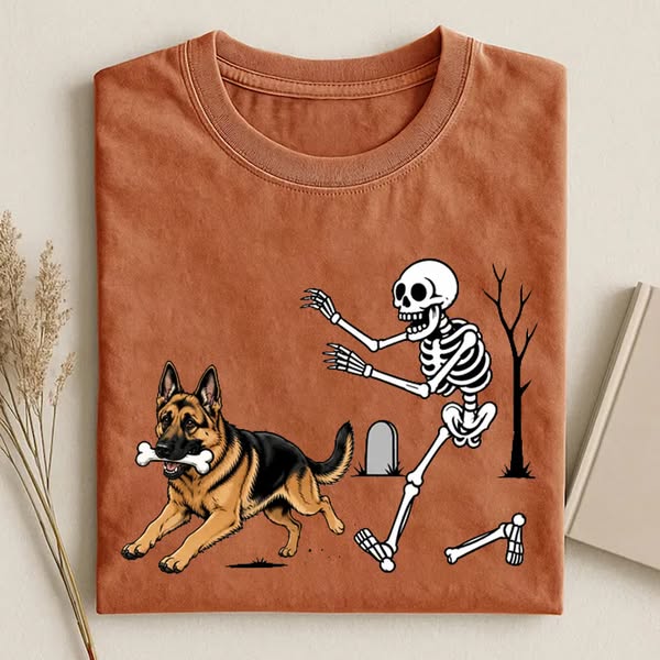 German Shepherd Dog Breeds Halloween Skeleton T-shirt