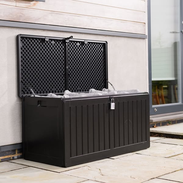 Olsen & Smith 270L Sit-On Outdoor Garden Storage Box Shed With Padlock – Packed Direct UK