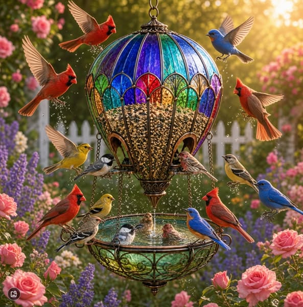 Stained Glass Hot Air Balloon Bird Feeder Fountain（Buy 2 Free Shipping）