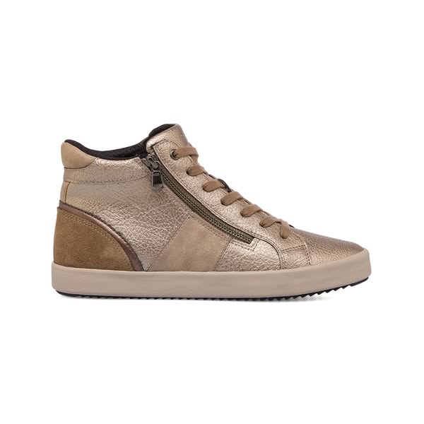 Sneakers alte traspiranti da donna taupe effetto metallizato in pelle Geox
