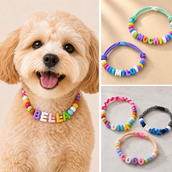 Personalized Beaded Adjustable Dog Necklace