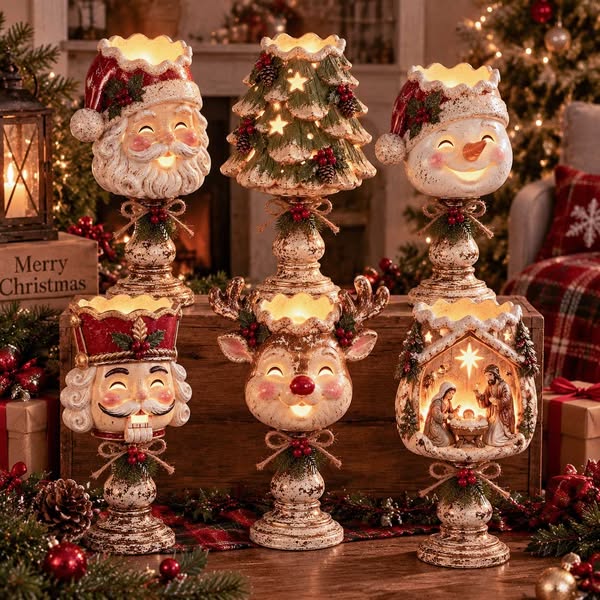 Collection de photophores héritage de Noël – Éclat doux ( Achetez 2, livraison gratuite) - Père Noël