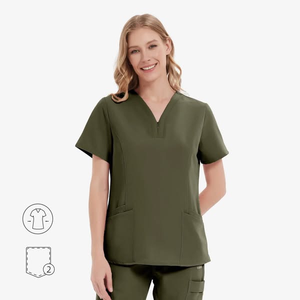 Evelyn Y-Neck Zip Scrub Top 15% OFF your first order
