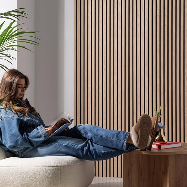 SlatWall Acoustic Slatted Wall Panel - Natural Oak - Black Felt - 2.4 x 0.6m