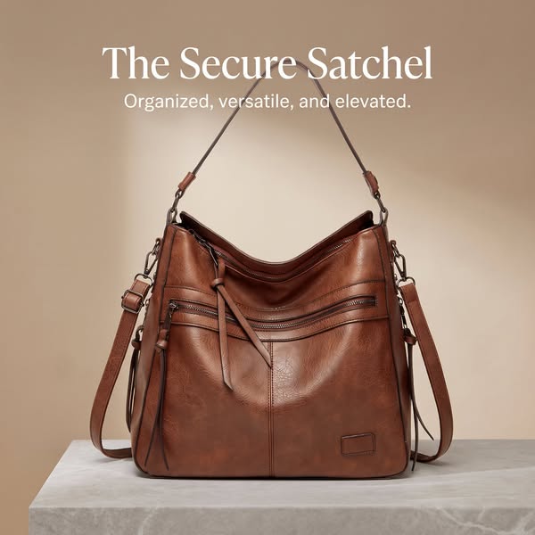 Threaded PU Leather Satchel – Adjustable Shoulder & Crossbody Bag