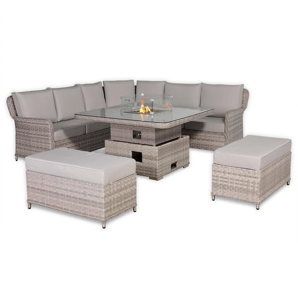 Outdoor Rattan Corner Sofa Set with Rising Fire Pit Table