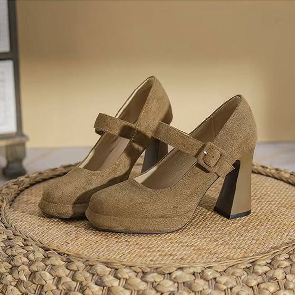 Shoeswoon Retro Buckle Strap Mary Jane Chunky Platform Heels