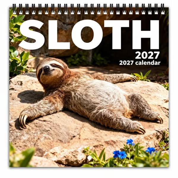 2027 Sloths Wall Calendar – 12 Months of Cute Sloths & Relaxing Nature Moments