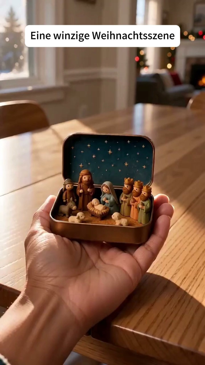 Tragbare Mini-Krippe in Aufbewahrungsdose – Weihnachtskrippen-Set im Taschenformat
