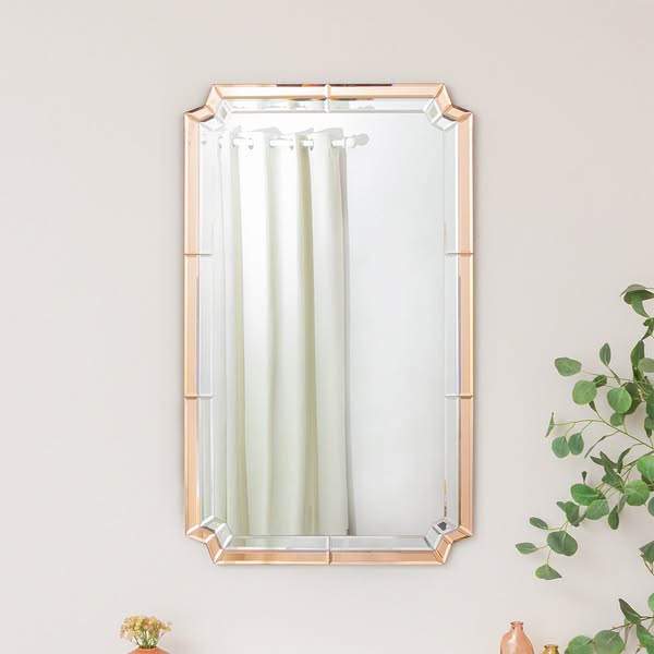 Rectangle Pink Glass Art Deco Wall Mirror 60cm x 100cm
