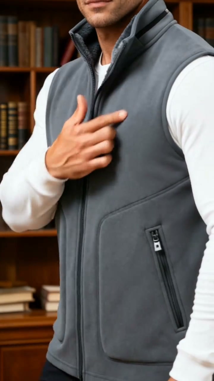 Men's Fleece Zip Up Stand Collar Vest