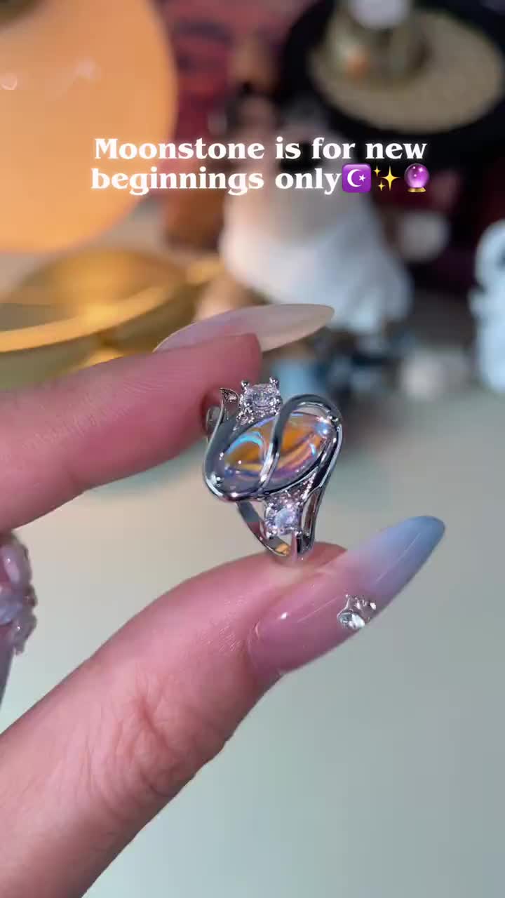 Oval Moonstone Geometric Ring