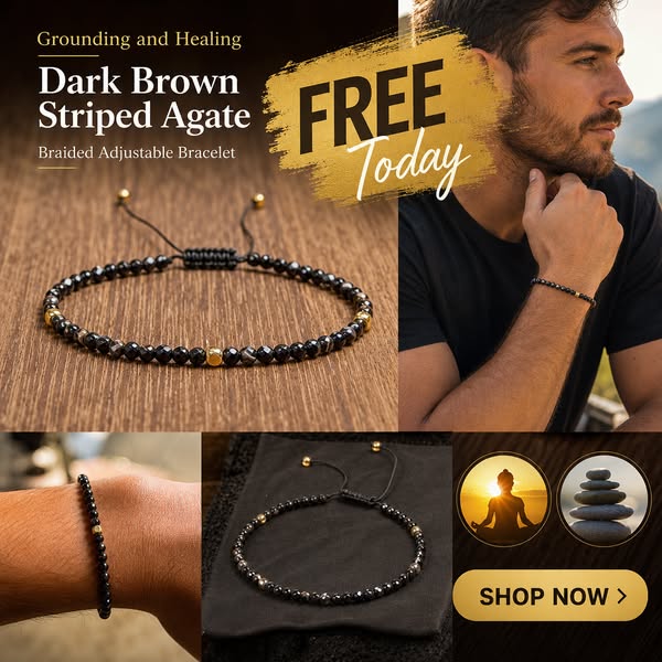 FREE Today: Grounding and Healing Dark Brown Striped Agate Braided Adjustable Bracelet