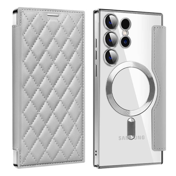 For Samsung - Magnetic Electroplated Magsafe Diamond Flip Leather Samsung Cases