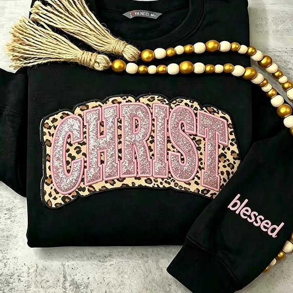 Embroidered Glitter Bow JESUS Crewneck