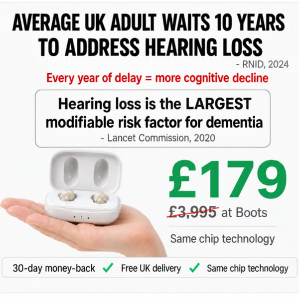 10 million uk adults need hearing help. Most wait a decade. £179 fixed mine.