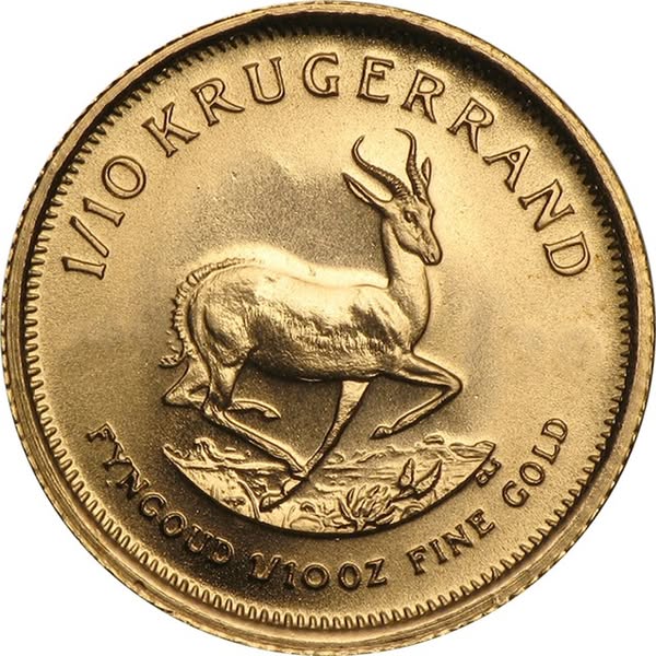South African Krugerrand 1/10oz Gold Coin - Mixed Dates Pre-Owned