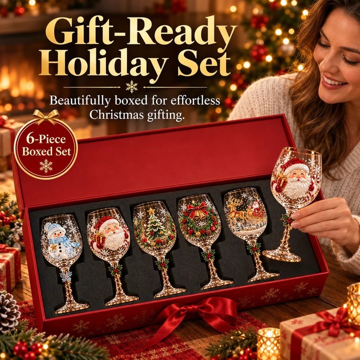 Christmas Hosting Essential | 6-Piece Festive 3D Wine Glass Gift Set