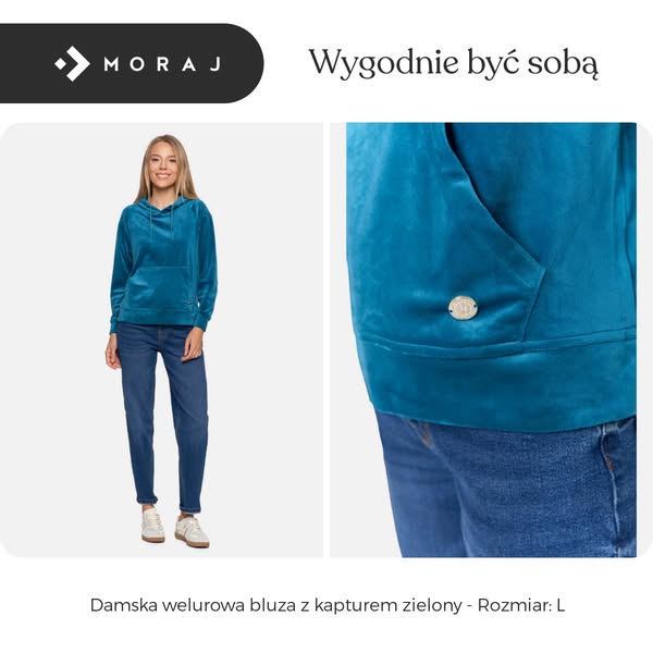 Damska welurowa bluza z kapturem zielony - Rozmiar: L