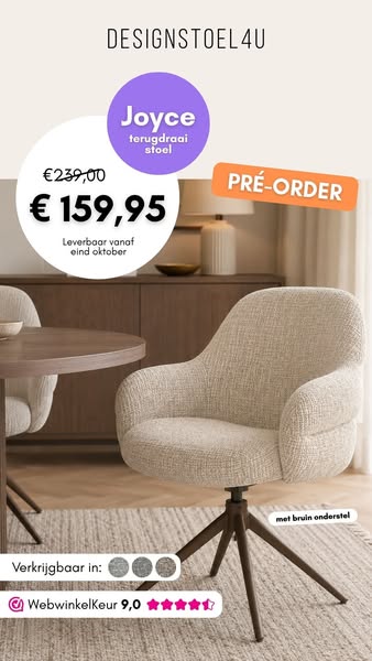 Joyce terugdraai stoel met 33% korting!