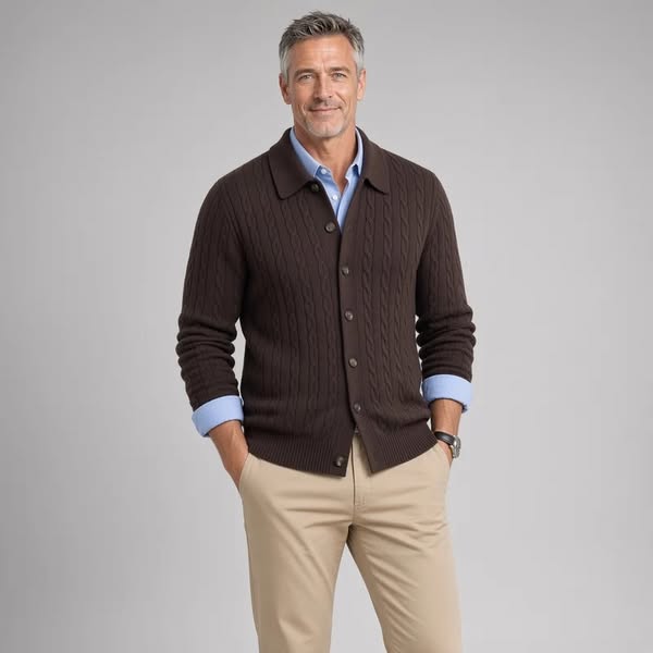 The cardigan with a shirt collar.