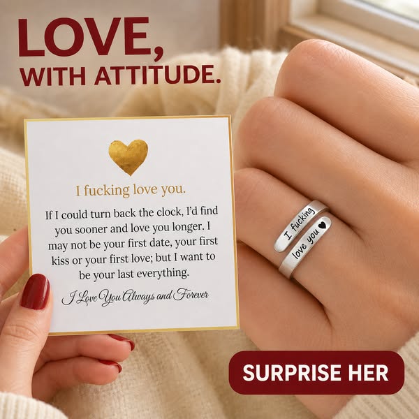 I Fcking Love You Ring for Women, Open Adjustable Stainless Steel Engraved Heart Spiral Wrap Twist Vintage Promise Rings Inspirational Jewel