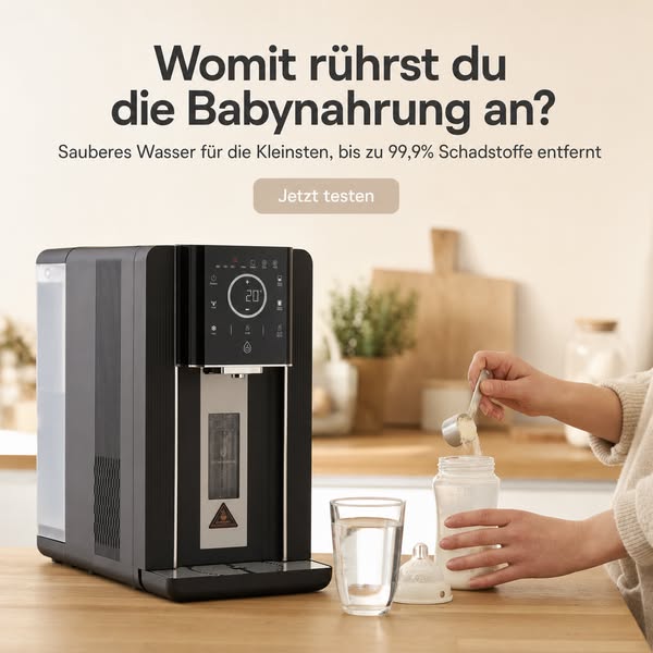 Kein Wasseranschluss nötig. 100 % gefiltertes Trinkwasser mit 3-stufigem Filtersystem