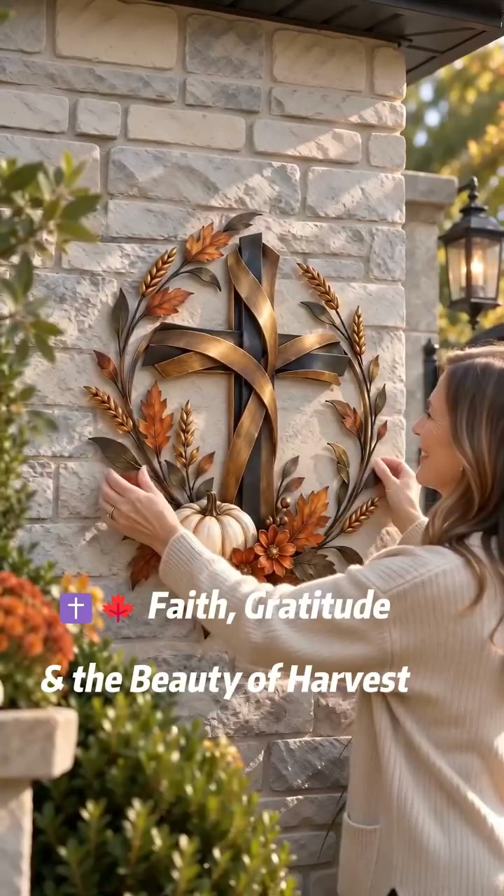 Autumn Cross & Pumpkin Harvest Metal Wall Decor