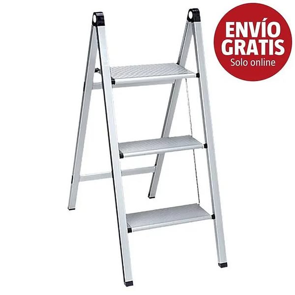 Basicline Escalerilla plegable Slim (Número de peldaños: 3 ud., Altura de trabajo: 2,75 m, Carga soportada: 150 kg, Aluminio)