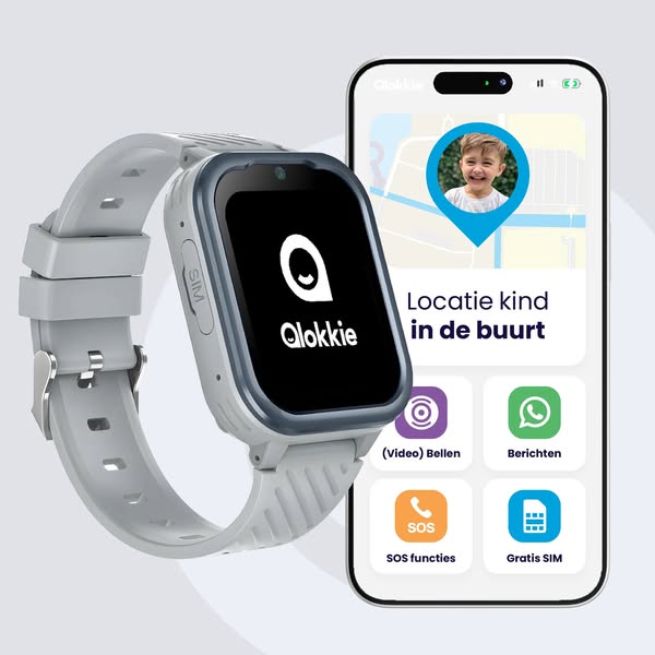 Qlokkie GPS Horloge Kind - Kiddo Pro - Whatsapp - Grijs