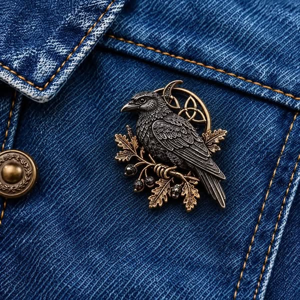 Gothic Celtic Raven Brooch