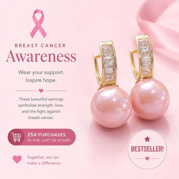 Support Breast Cancer Awareness | Hope Pearl Drop Earrings | Buy 1 Get 1 Free Today