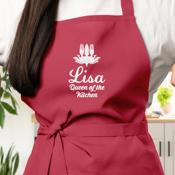 Personalised Embroidered Apron For Her - Queen Of The Kitchen | Birthday Gifts | Anniversary Gifts | Cotton | Gifts for Her