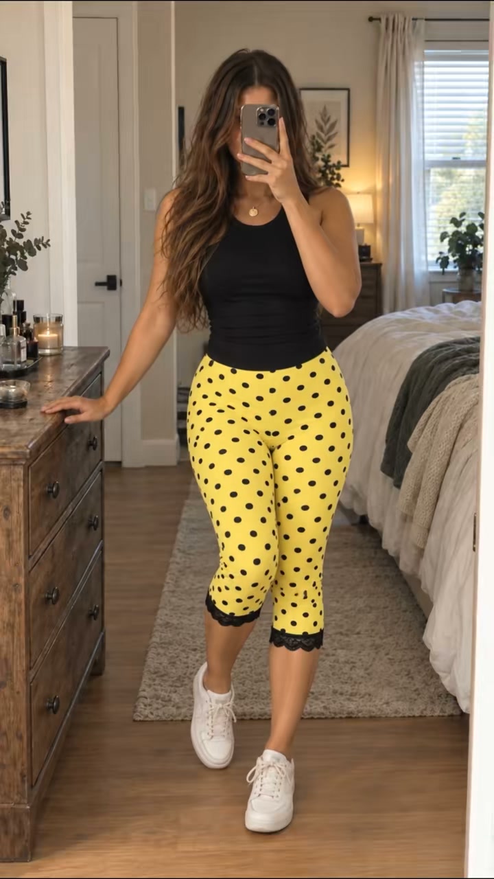 Mehrfarbige 3/4-Hose mit hoher Taille und schmaler Passform, dünnem Stretch-Material und Spitzeneinsätzen – ideal für den Sommer.