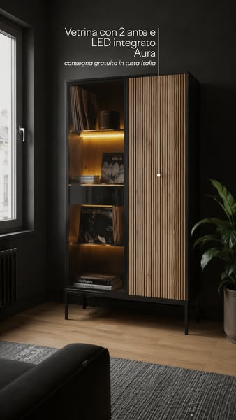 Vetrina con 2 ante e LED integrato Aura 104x166 cm