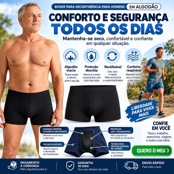 Boxer para Incontinência para Homens em Algodão