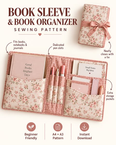 Book Sleeve & Book Organizer Sewing Pattern