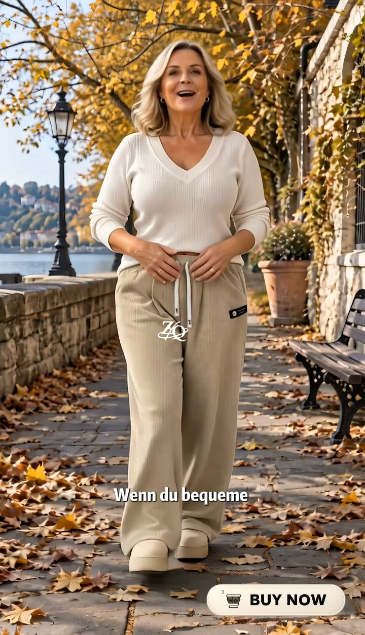 50%Rabatt!!!Damen-Cordhose mit weitem Bein und Kordelzug