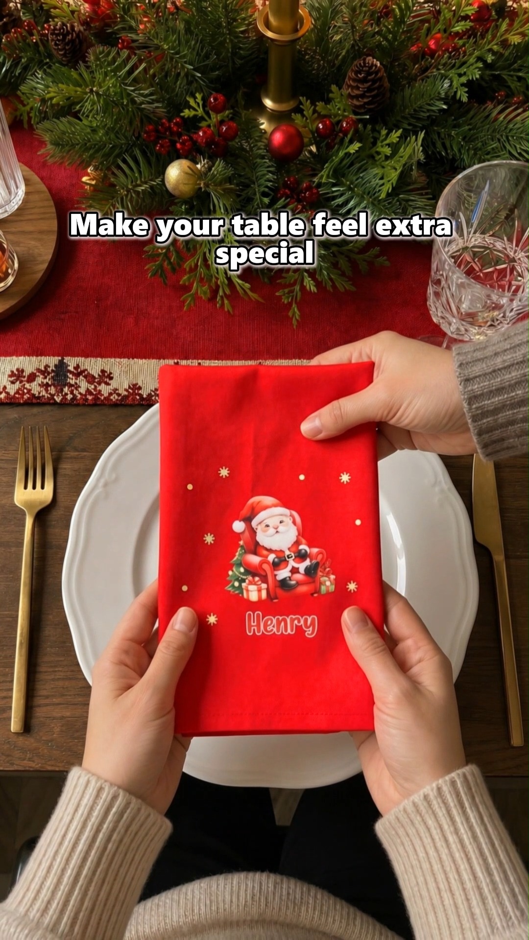 Custom Name Santa Claus Design Christmas Napkin, Party Dinner Red Napkin, Dish Towel Kitchen Accessory, Housewarming/Christmas Gift for Host
