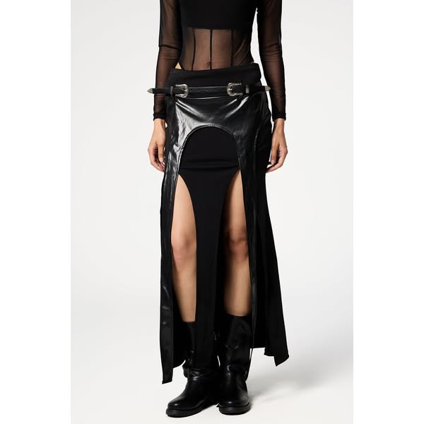 Night Bite Leather Split Maxi Skirt