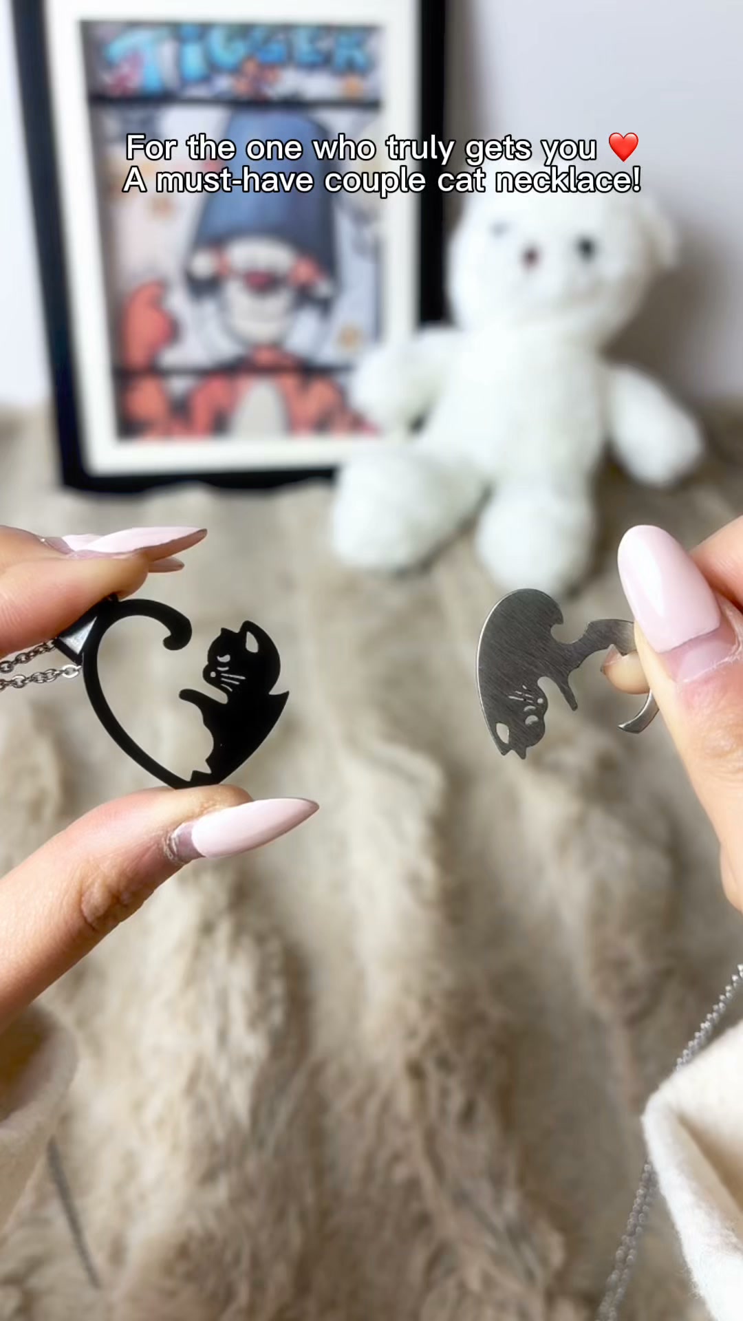 Cute Cat Matching Necklace Set With Ring