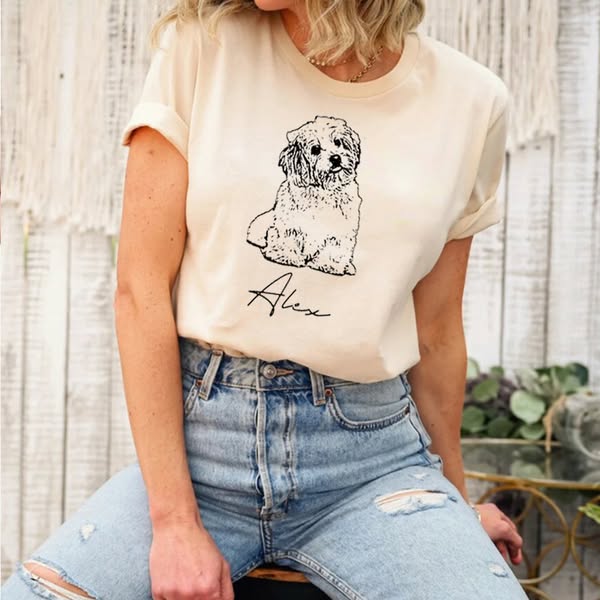 Personalized T-shirt with Custom Pet Sketch Picture for Pet-loving Mom