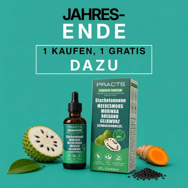 1+1 Gratis: Entdecke die natürlichen PRACTS Soursop Tropfen noch heute.