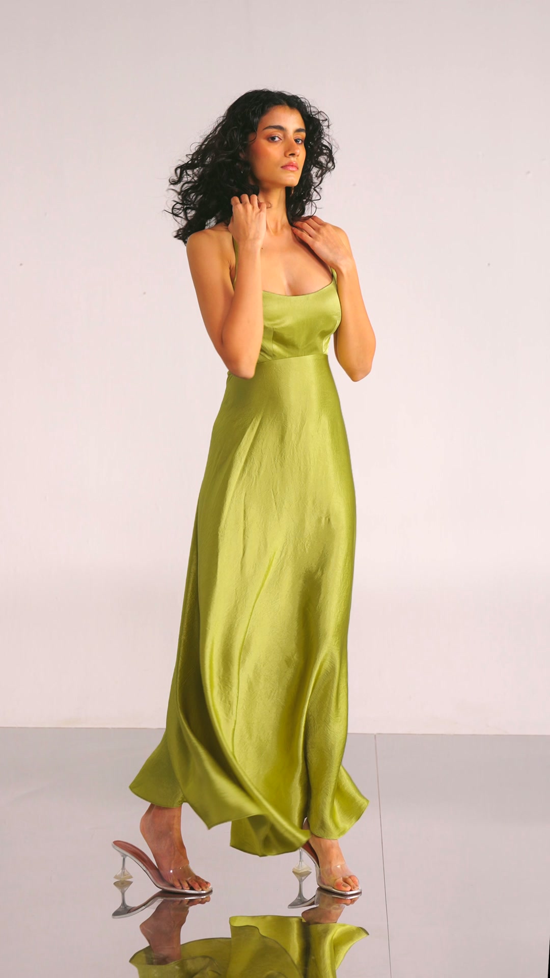 HALTER NECK SATIN MAXI