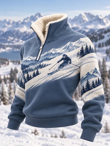 Pull bleu glacier à scène de ski alpin