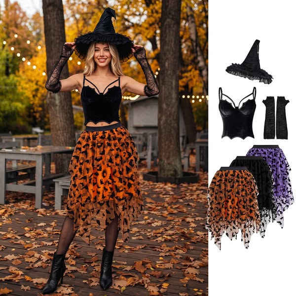 Asymmetric Flocked Bat Layered Tulle Skirt