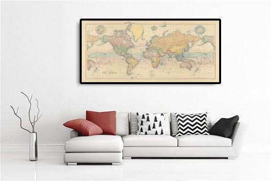 World Map 1898 by Edward Stanford - Mercator Projection, Telegraph Cables