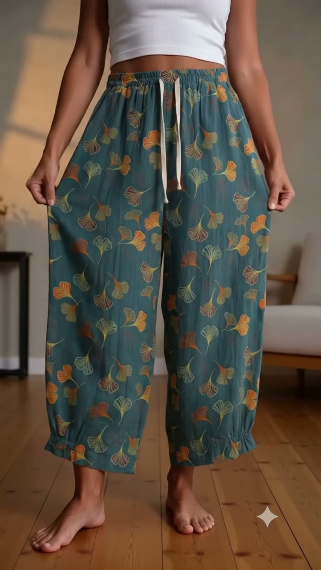 Multi‑Color Ginkgo Leaf Cotton Lounge Pants