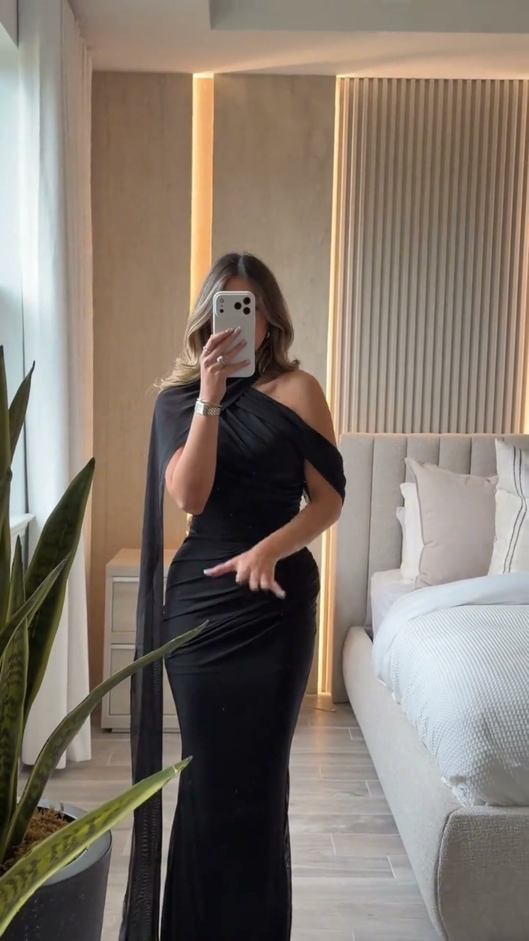 The Elara Riviera Scarf One-Shoulder Gown