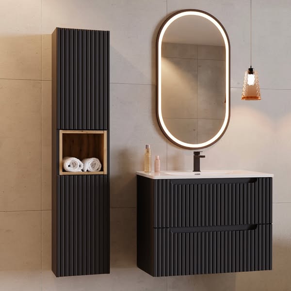 Meuble vasque 80cm noir 2 tiroirs Riva | Petits-meubles
